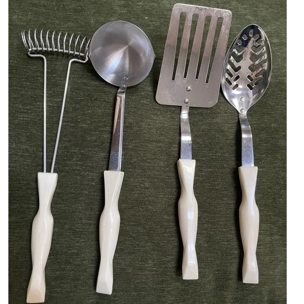 Vintage Cutco 4-Piece Kitchen Utensil Set White Pearl Handles & Stainless Steel